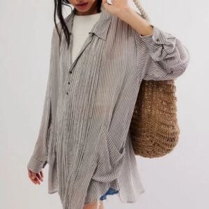 Free‎ People One Waverly Striped Tunic Shirt Gray Combo